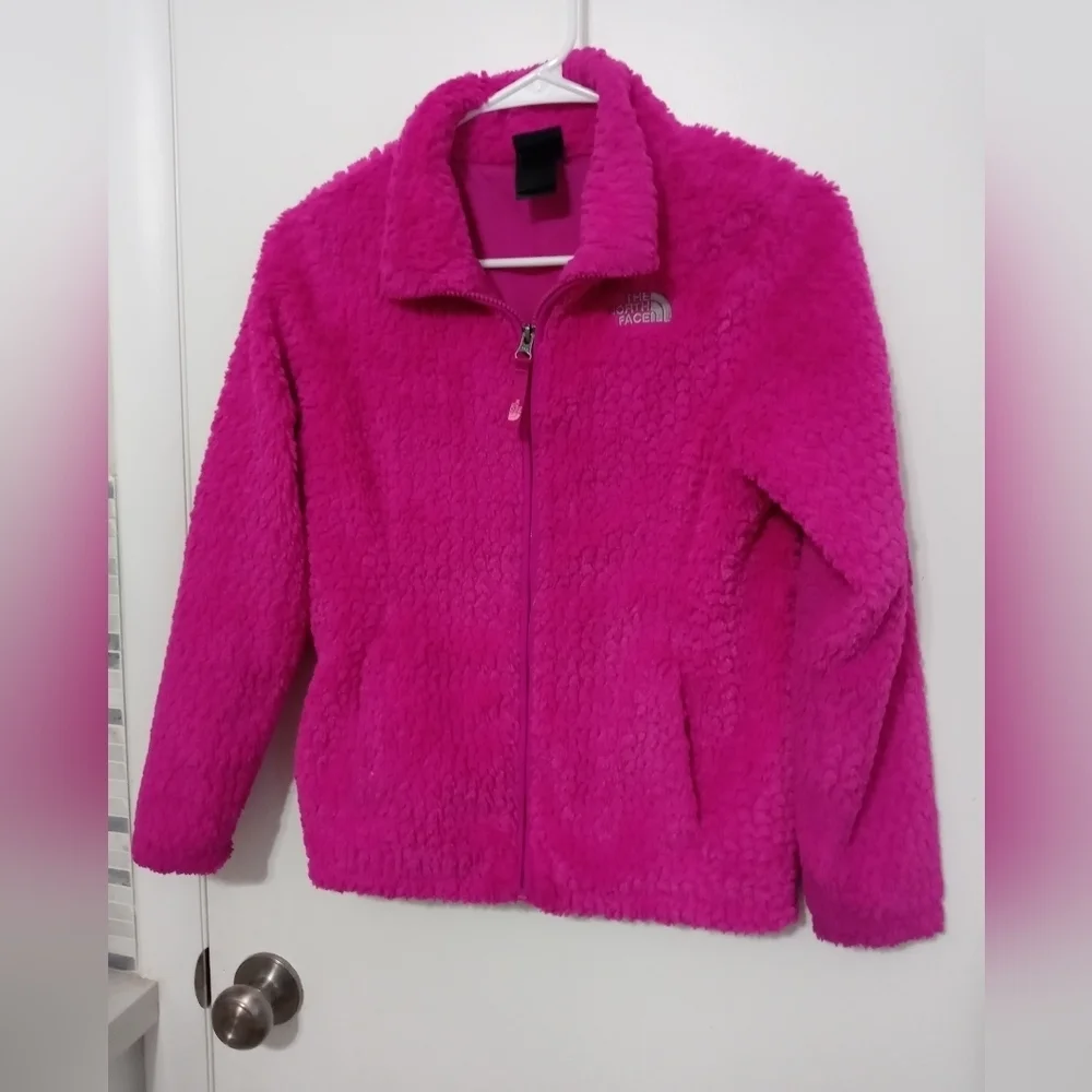 The North Face Girl's Barbie Pink Full Zip Teddy Bear Jacket w pockets 10/12